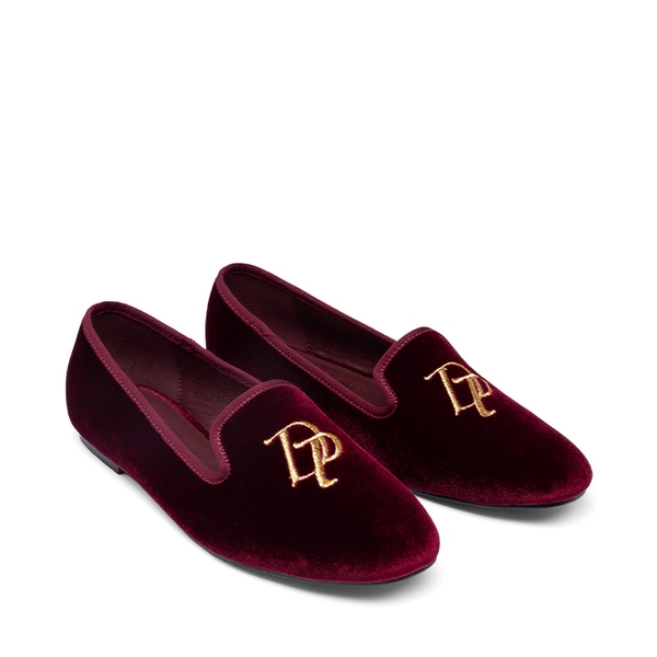 Velvet Embroidery Flats - RED WINE GOLD - 3
